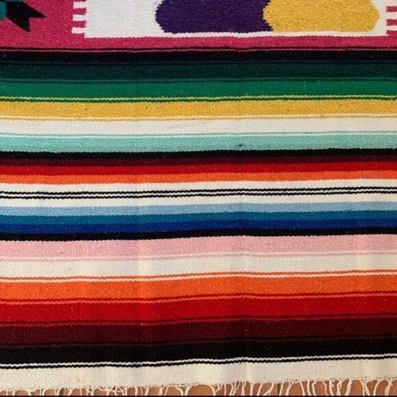 Vintage Baja Wool Mayan Aztec Blanket - Picture 3 of 7